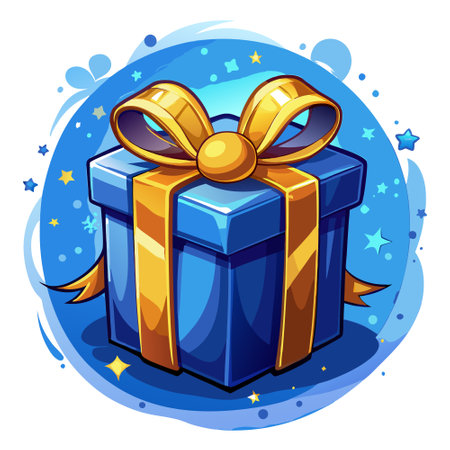 Blue Christmas gift boxes with gold bow on blue defocused holiday background. AI generated. Vector iconのイラスト素材