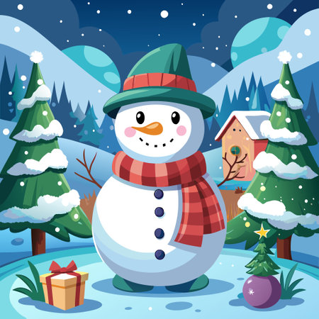 Charming Snowman Standing Proudly in a Winter Wonderland. . AI generated. Vector iconのイラスト素材