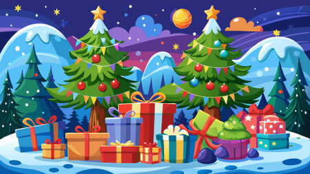 Christmas background with isolated christmas gifts. Imagery of a fictitious Xmas scenery. AI generated. Vector iconのイラスト素材
