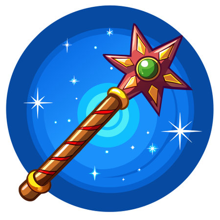 Christmas Magic wand with sparkle on blue background. Miracle magical stick Wizard tool on hot blue.. AI generated. Vector iconのイラスト素材