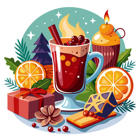 Christmas still life with mulled wine. hot chocolate in a cup. AI generated. Vector iconのイラスト素材