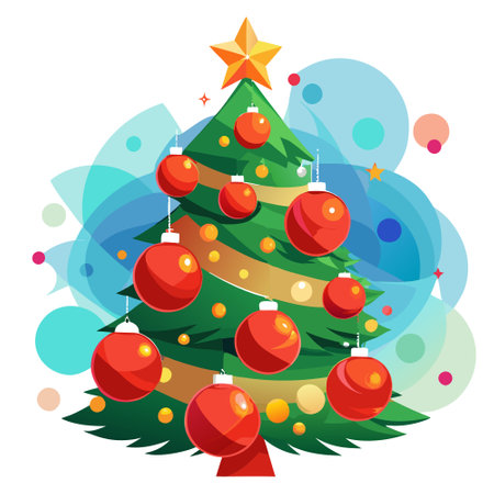 Christmas tree and red christmas balls on abstract defocus background with bokeh. . AI generated. Vector iconのイラスト素材