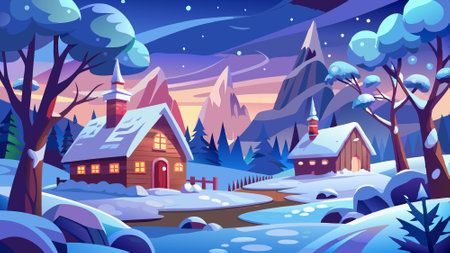 Christmas snowy winter snowflakes falling background cinematic. AI generated. Vector iconのイラスト素材