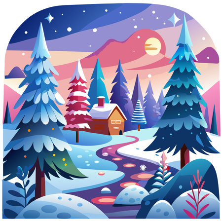 Christmas winter landscape with snow and trees. AI gerardo. AI generated. Vector iconのイラスト素材