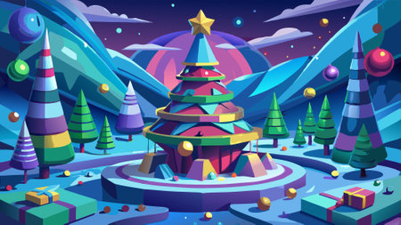 Christmas tree background wallpaper 3d illustration. abstract painting fantasy. AI generated. Vector iconのイラスト素材