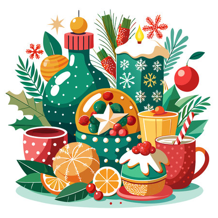 Christmas time. Abstract Christmas art landscape. Merry Christmas. Digital art image.. AI generated. Vector iconのイラスト素材