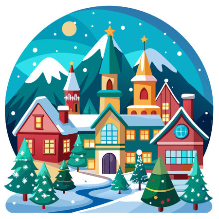 Christmas village winter backdrop. Christmas background. . AI generated. Vector iconのイラスト素材