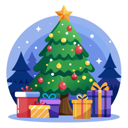 Christmas tree with gift boxes. blurred background with copy space. AI generated. Vector iconのイラスト素材
