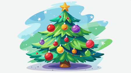 Christmas tree with decoration in watercolor painting design isolated against transparent background. AI generated. Vector iconのイラスト素材