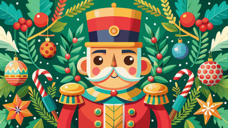 Cute christmas nutcracker with festive decor watercolor clipart. AI generated. Vector icon