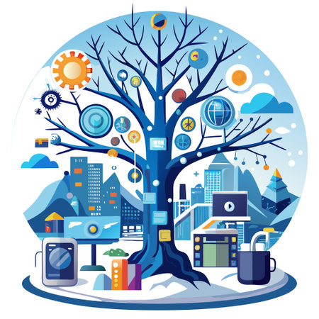 Creative winter tree concept. technology and future concept. background. . AI generated. Vector iconのイラスト素材