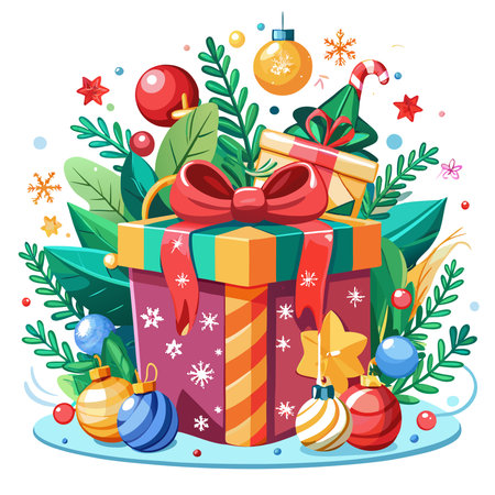 Gift box. Merry christmas and happy new year concept. Festive decorations.. AI generated. Vector iconのイラスト素材