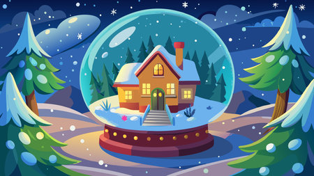Glass snowball with house on snowy christmas background. AI generated. Vector iconのイラスト素材