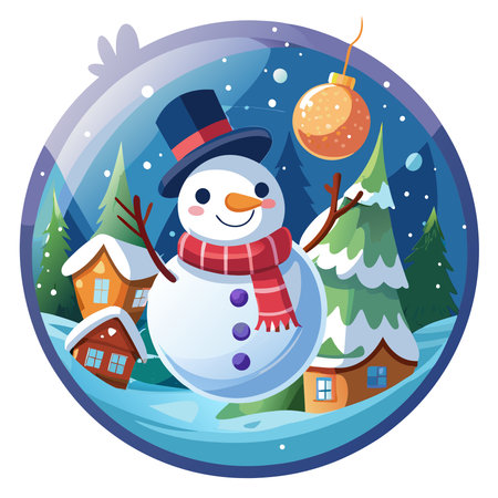 Happy snowman in the christmas bauble over the winter. . AI generated. Vector iconのイラスト素材