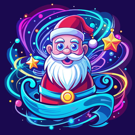Happy sanat clause made of swirl neon gas on dark background christmas banner.. AI generated. Vector iconのイラスト素材