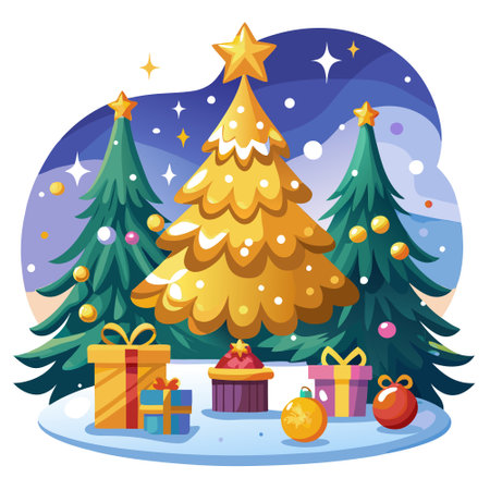 Merry Christmas glowing golden tree bokeh background.. AI generated. Vector iconのイラスト素材