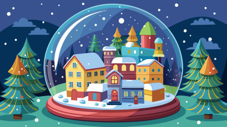 Snow globe with winter town and Christmas trees inside. . AI generated. Vector iconのイラスト素材