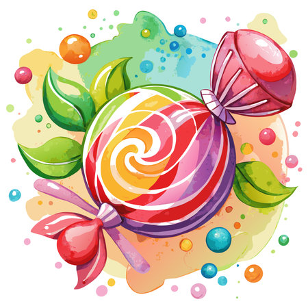 Sweet candy watercolor painting illustration on white background. . AI generated. Vector iconのイラスト素材