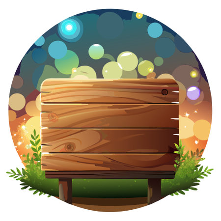 Wooden board on background of blurred bokeh lights. Background. Copy space.. AI generated. Vector iconのイラスト素材