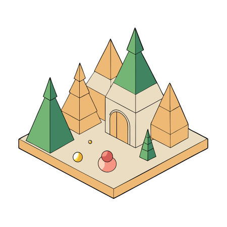 3D abstract Christmas beige background with geometric Christmas trees. ornaments. AI generated. Vector iconのイラスト素材