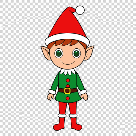 A set of cute Christmas Elves isolated on a transparent background. AI generated. Vector iconのイラスト素材