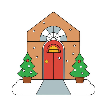 Christmas decoration home entrance with christmas tree and snow. . AI generated. Vector iconのイラスト素材