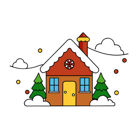 Christmas outside decorations on a house in the snow.. AI generated. Vector iconのイラスト素材