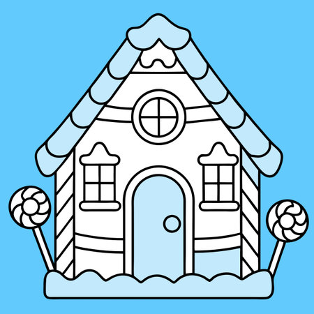 Delicious gingerbread house on a pastel blue background for Christmas. AI generated. Vector iconのイラスト素材