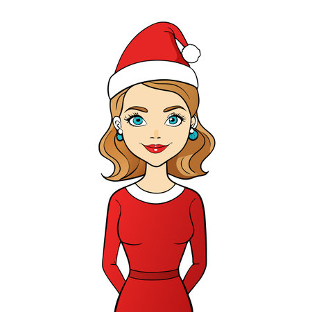 Christmas Woman. Beautiful fashion model in santa hat. Watercolor Illustration. . AI generated. Vector iconのイラスト素材