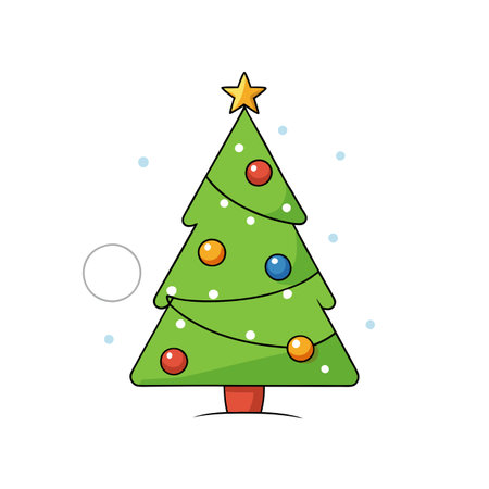 Christmas tree with baubles and bokeh blurred lights on background. Copy space. Greetings card..のイラスト素材