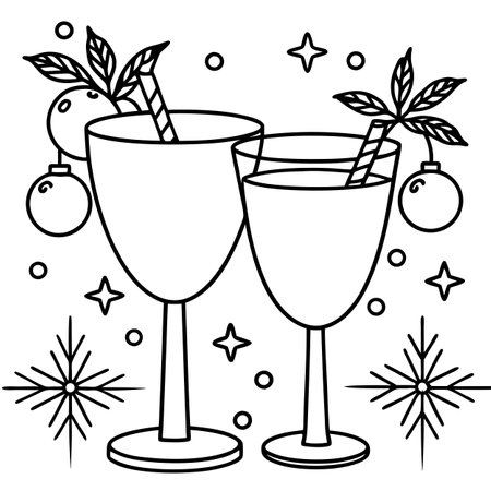 Glasses of cocktails with Christmas decoration on bokeh lights background. AI generated. Vector iconのイラスト素材