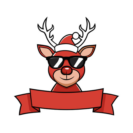Portrait of reindeer Rudolph with sunglasses. Merry Christmas banner.. AI generated. Vector iconのイラスト素材