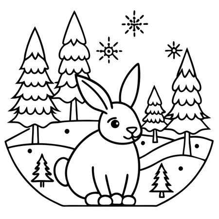 Rabbit in the winter forest christmas background color art. AI generated. Vector iconのイラスト素材