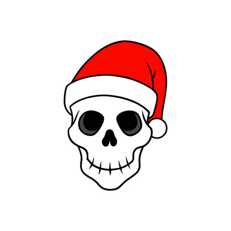 Portrait of a skull wearing a Christmas red cap. concept of Festive holiday decor. AI generated. Vector iconのイラスト素材