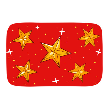 Sparkling red Christmas background with golden stars. Festive and glowing holiday texture. AI generated. Vector iconのイラスト素材