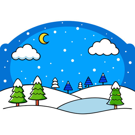 Winter christmas background with blue sky and snow. Merry Christmas and new year greeting card.. AI generated. Vector iconのイラスト素材