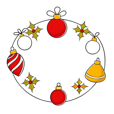 White and red and gold christmas decorations set around a bright christmas frame. AI generated. Vector iconのイラスト素材