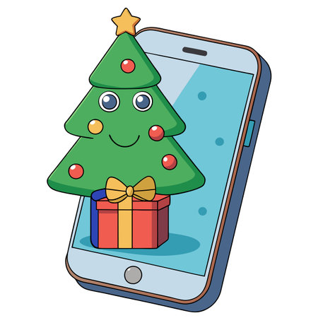 Smartphone with christmas tree and gifts on screen. 3D rendering. Merry Christmas concept.. AI generated. Vector iconのイラスト素材