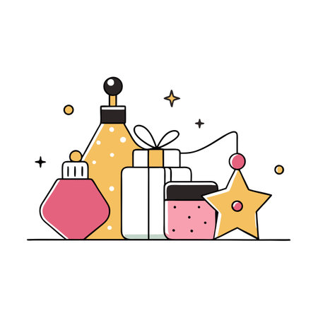 Stylish tender perfume composition with perfume bottles for Christmas. birthday celebration. AI generated. Vector iconのイラスト素材