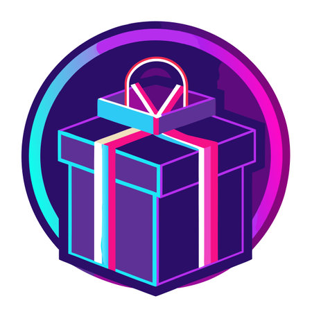 3d render Christmas neon background with gift box image. AI generated. Vector iconのイラスト素材