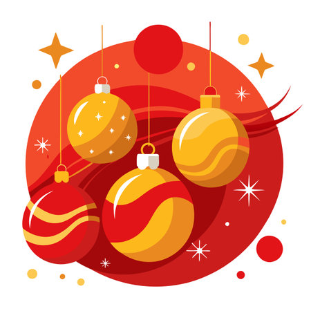 Abstract. red christmas background with golden ornaments and bokeh. AI generated. Vector iconのイラスト素材