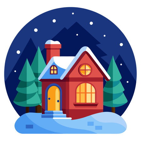 Beautiful Christmas Decorated House on A Winter Evening.. AI generated. Vector iconのイラスト素材