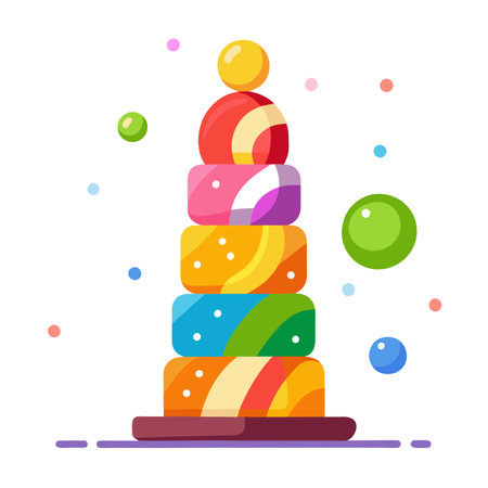 A colorful delicious candy tower with Christmas bokehe effect in background. . AI generated. Vector iconのイラスト素材