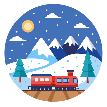 A snowy scene with a train for a festive Christmas illustration.. AI generated. Vector iconのイラスト素材