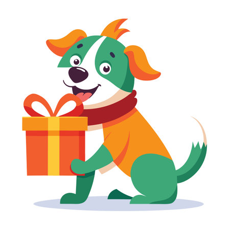 A young dog with a Christmas present. capturing the joy of holiday gift-giving.. AI generated. Vector iconのイラスト素材