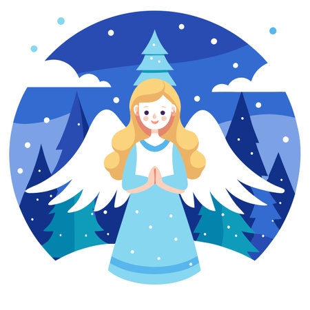 An enchanting scene starring a lovely angel in a snowy winter landscape Christmas card. AI generated. Vector iconのイラスト素材