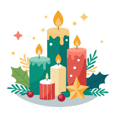 Advent candles and Christmas decorations. cozy lights. AI generated. Vector iconのイラスト素材