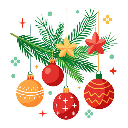 Christmas decorations and pine branches on a white background. AI generated. Vector iconのイラスト素材