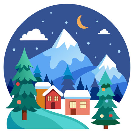 Christmas Background. Christmas landscape background. Christmas winter background. AI generated. Vector iconのイラスト素材