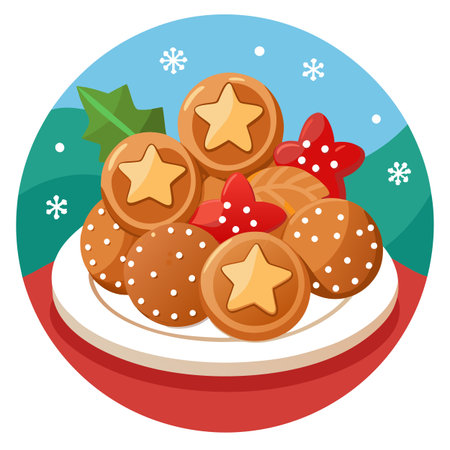 Christmas gingerbread cookies on the table. plate of freshly baked gingerbread. . AI generated. Vector iconのイラスト素材